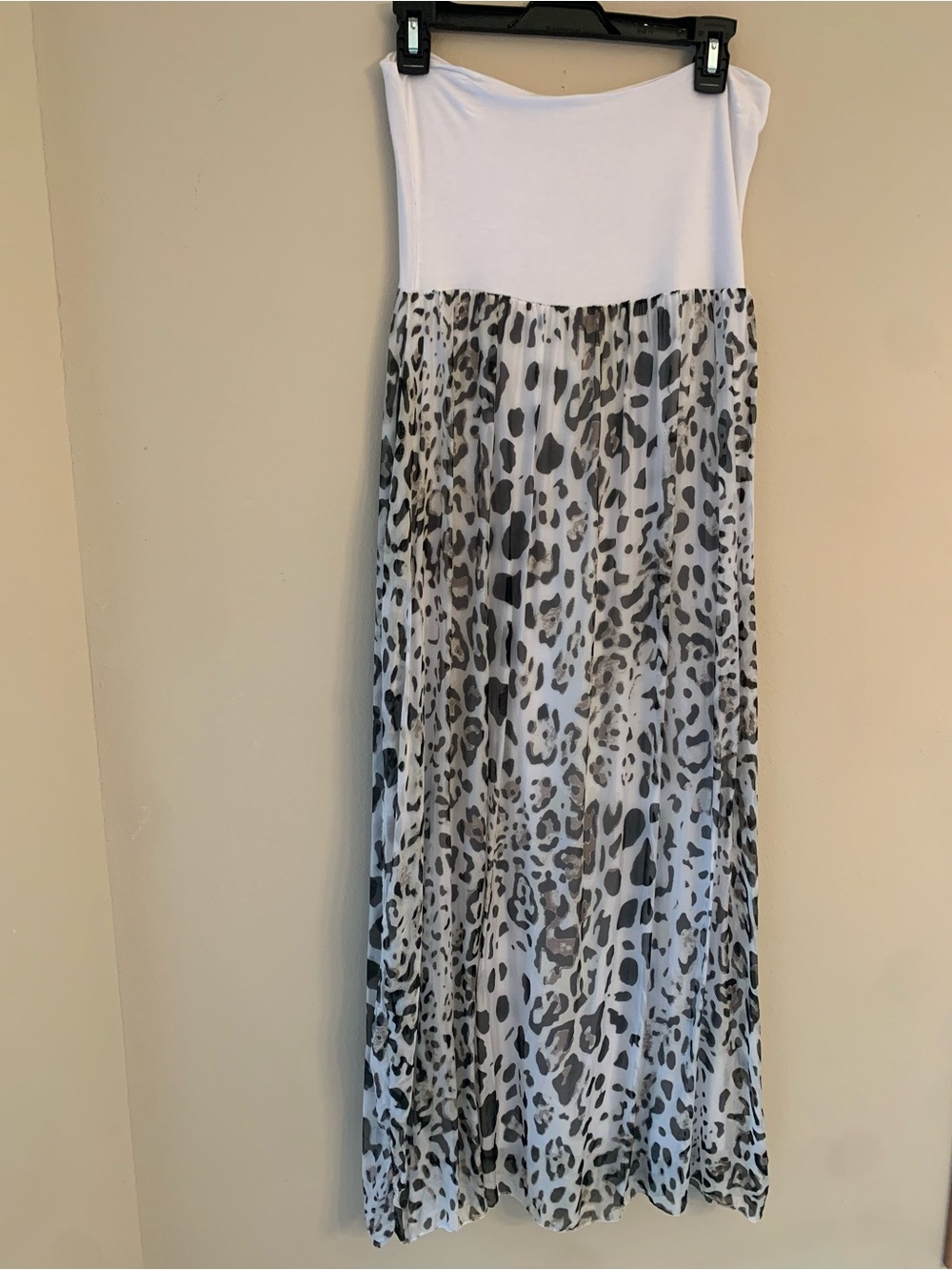 Gigi Moda 100% Silk Leopard Print Maxi Skirt White Black Gray Women’s Size L